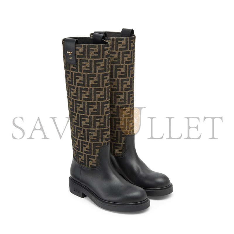 F**di filo black leather and brown ff fabric boots 8w8574ahgyf0pmm